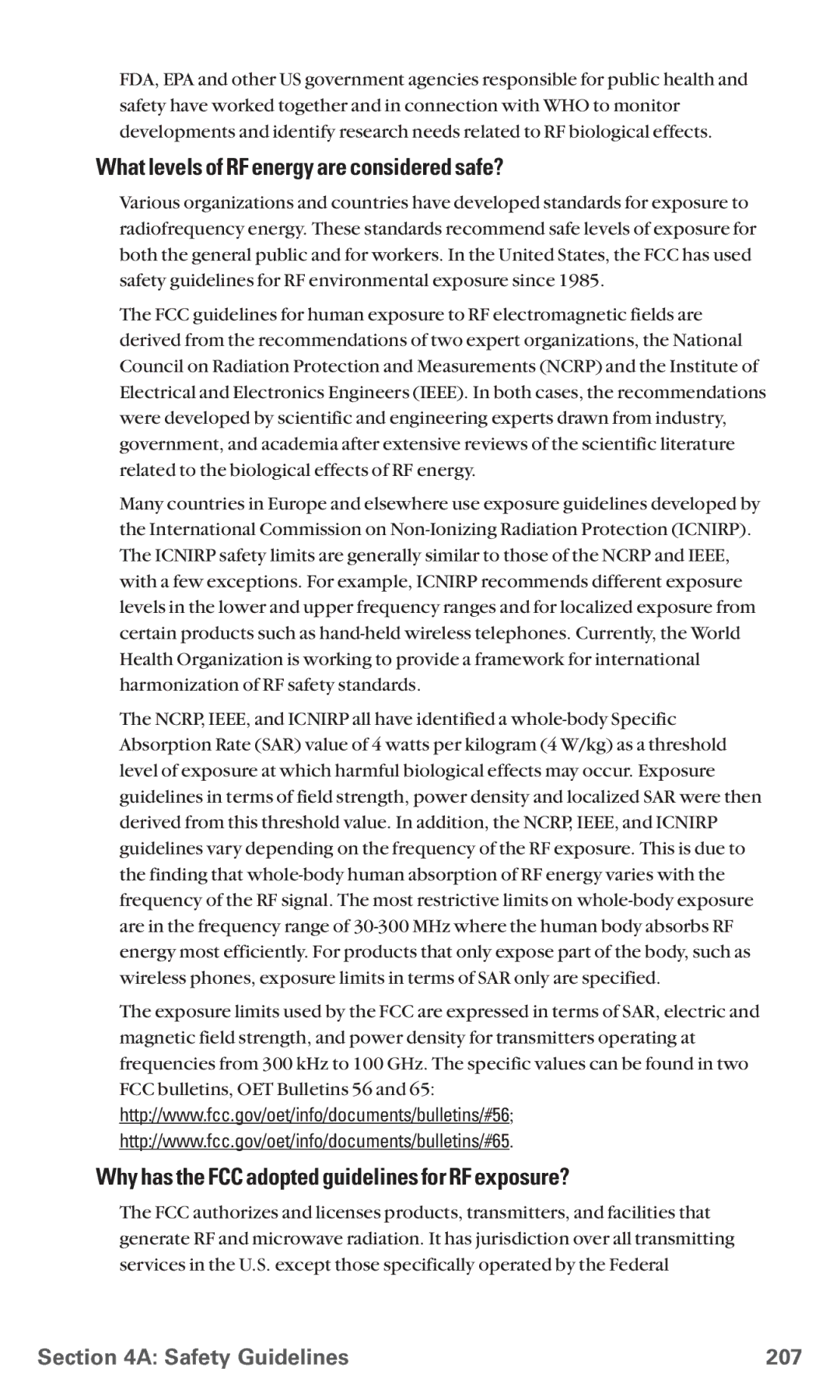 Sanyo RL7300 manual What levels of RF energy are considered safe?, Why has the FCC adopted guidelines for RF exposure? 