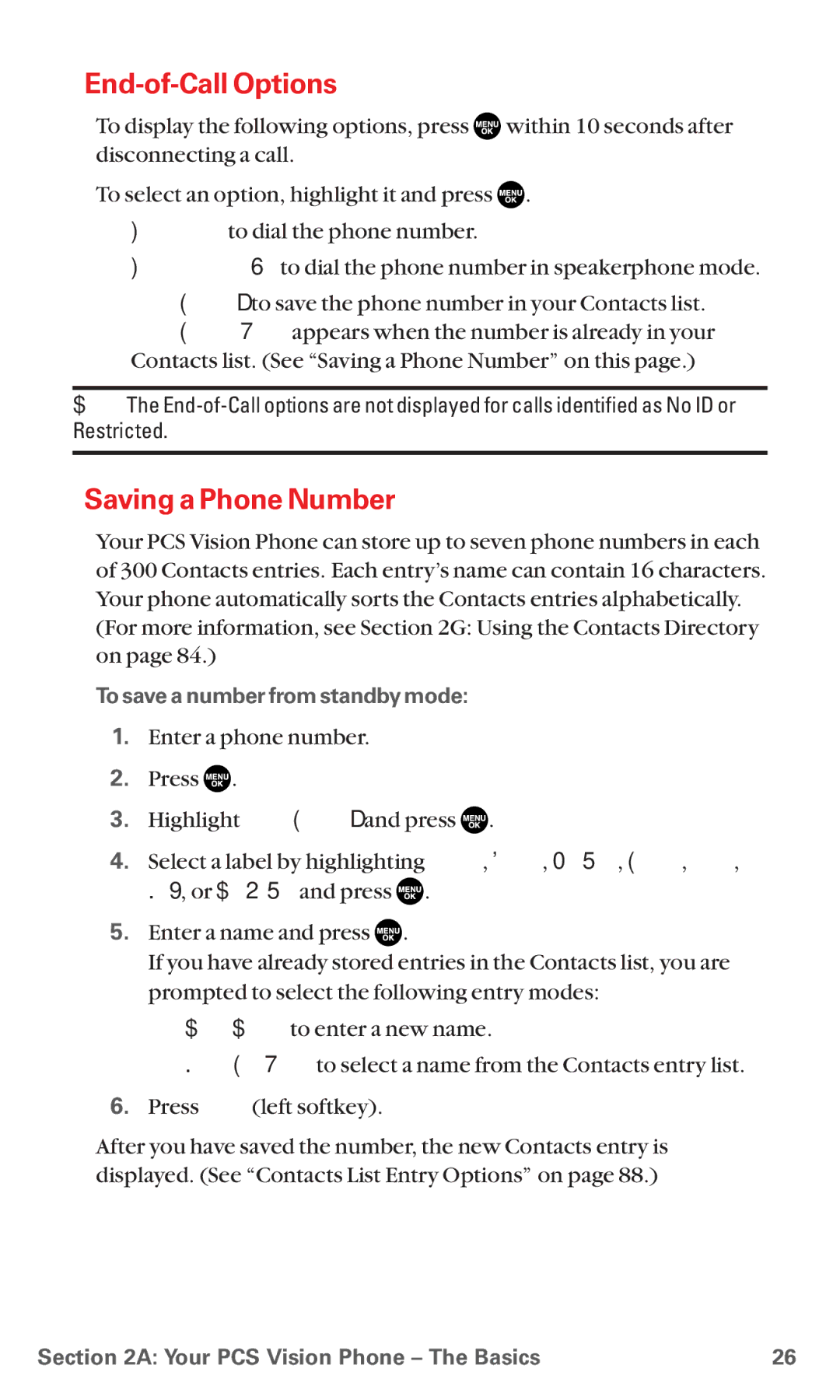 Sanyo RL7300 manual End-of-Call Options, Saving a Phone Number, To save a number from standby mode 