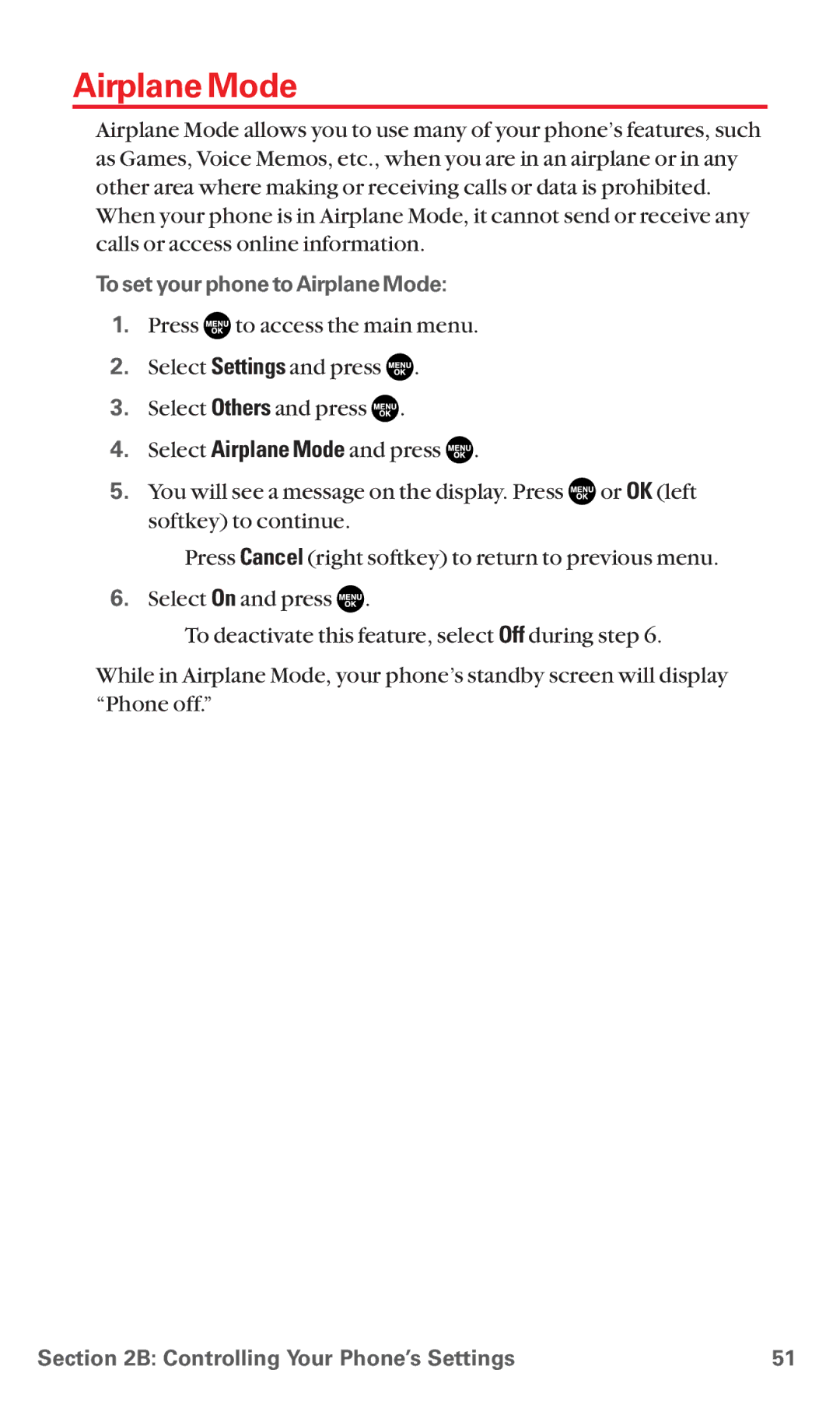 Sanyo RL7300 manual To set your phone to Airplane Mode 