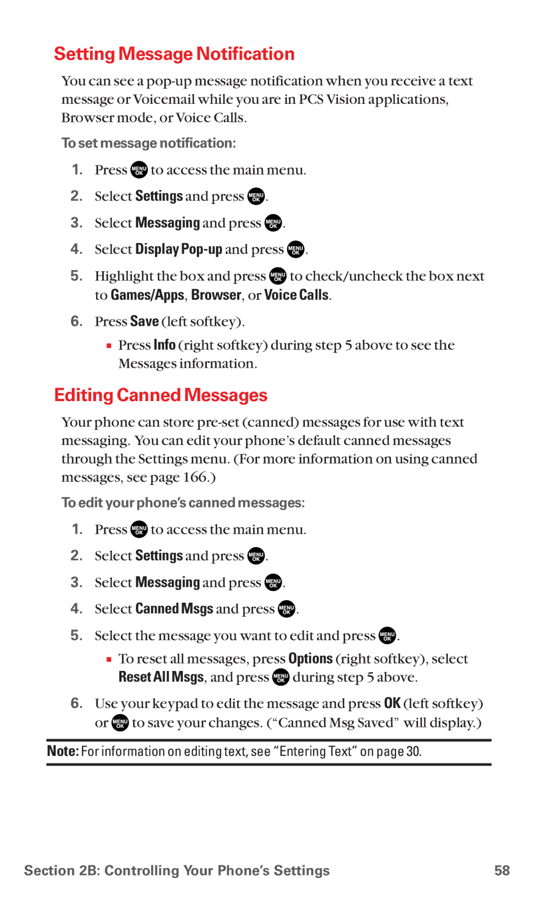 Sanyo RL7300 manual Setting Message Notification, Editing Canned Messages, To set message notification 