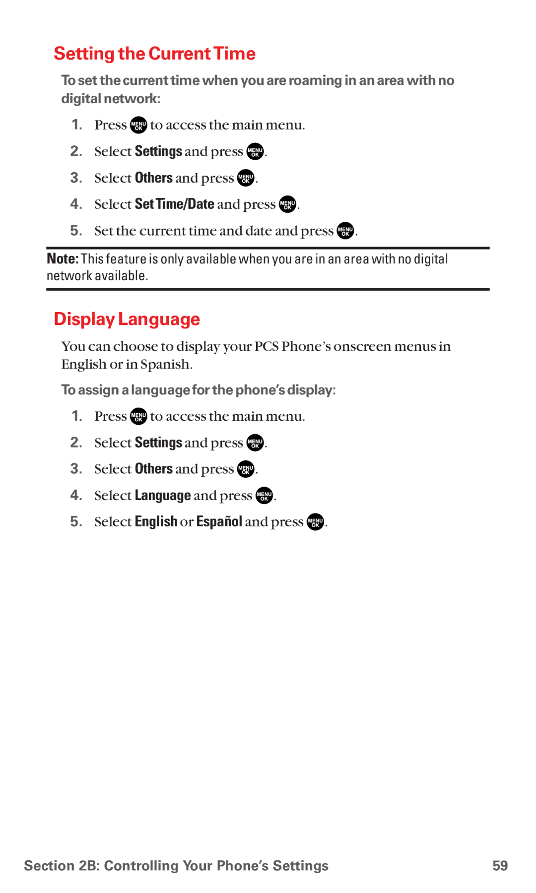 Sanyo RL7300 manual Setting the Current Time, Display Language, To assign a language for the phone’s display 