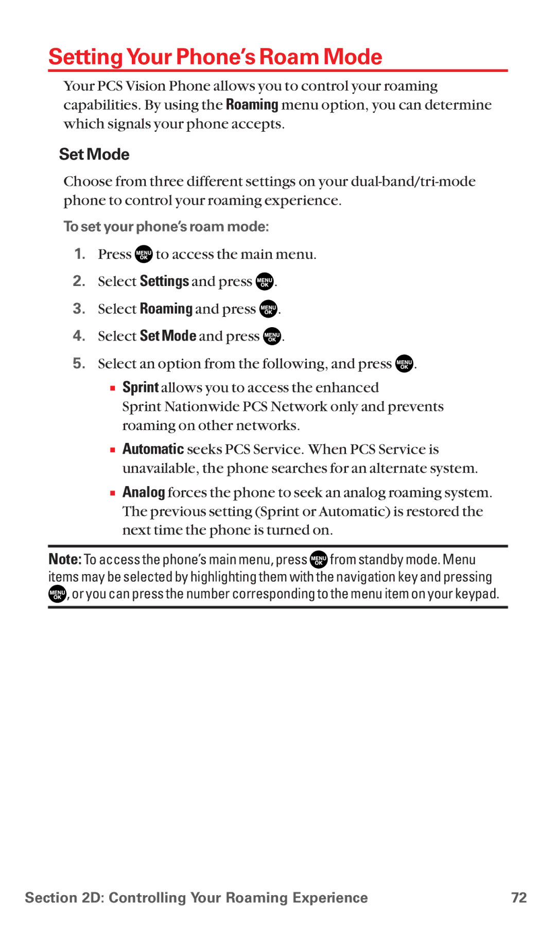 Sanyo RL7300 manual Setting Your Phone’s Roam Mode, Set Mode, To set your phone’s roam mode 