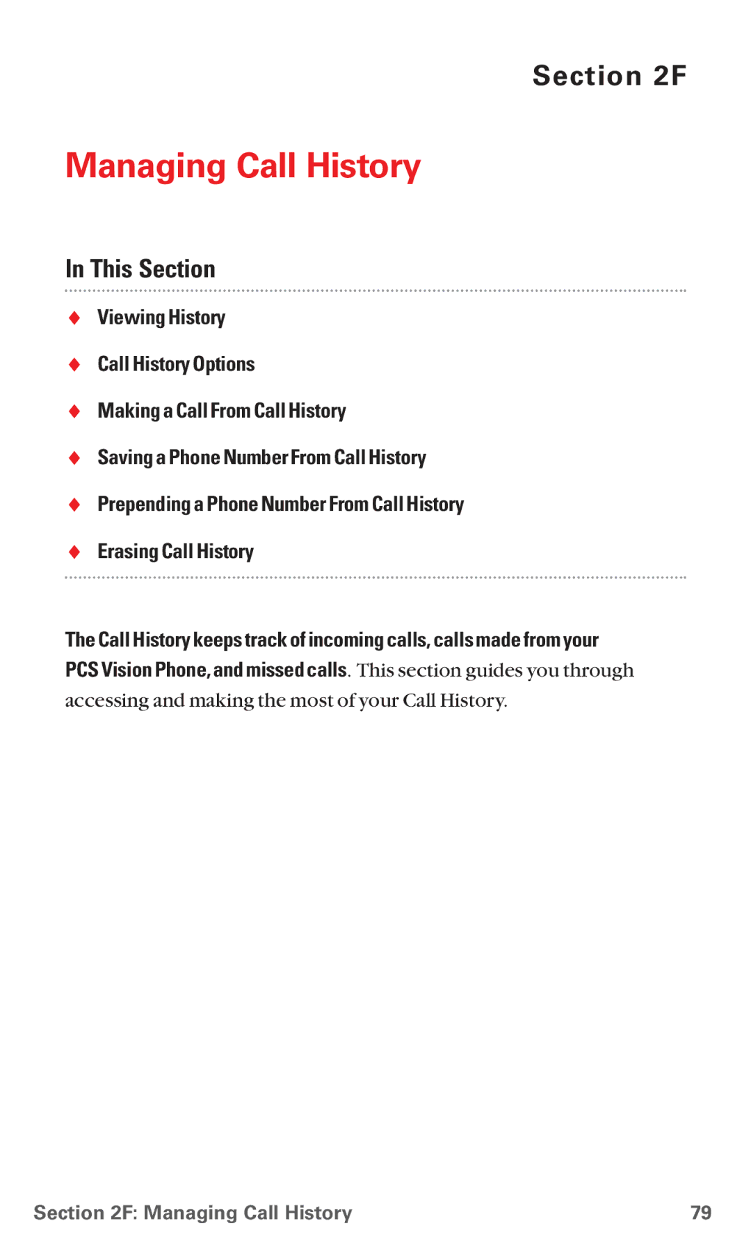 Sanyo RL7300 manual Managing Call History 