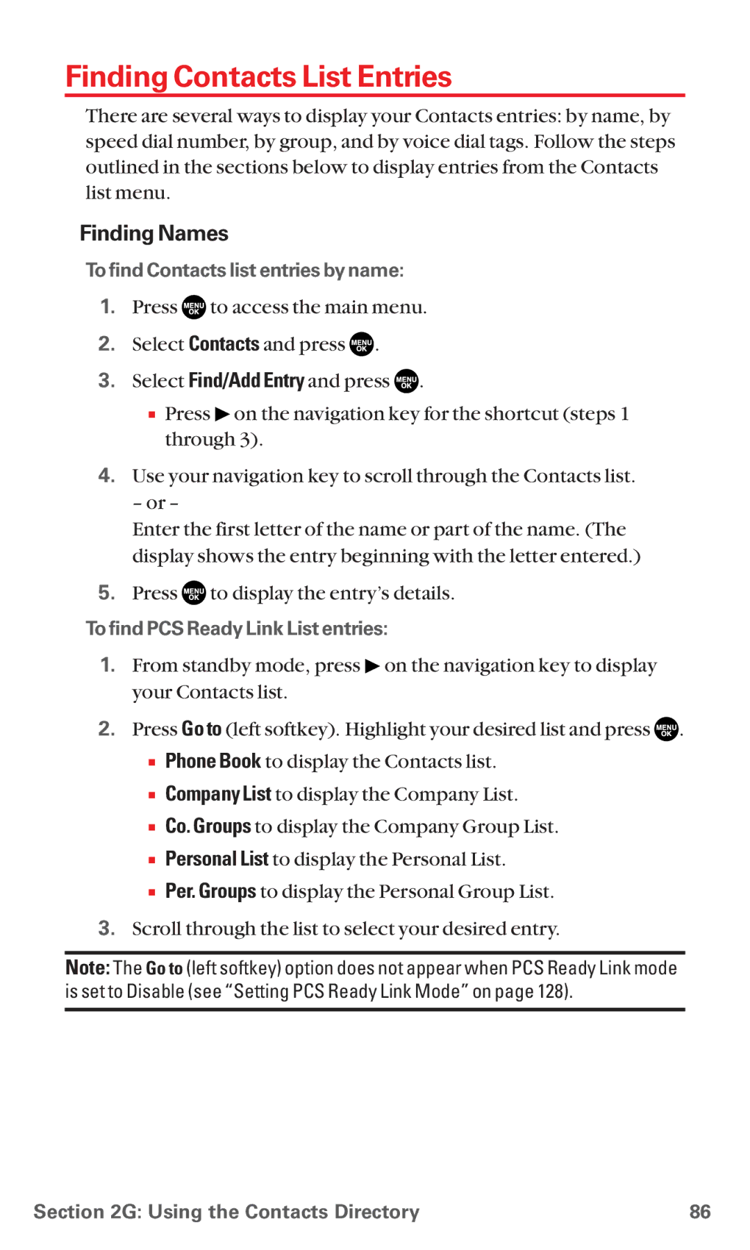 Sanyo RL7300 manual Finding Contacts List Entries, Finding Names, To find Contacts list entries by name 