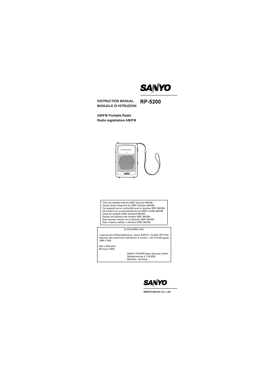 Sanyo RP-5200 instruction manual Manuale DI Istruzioni 