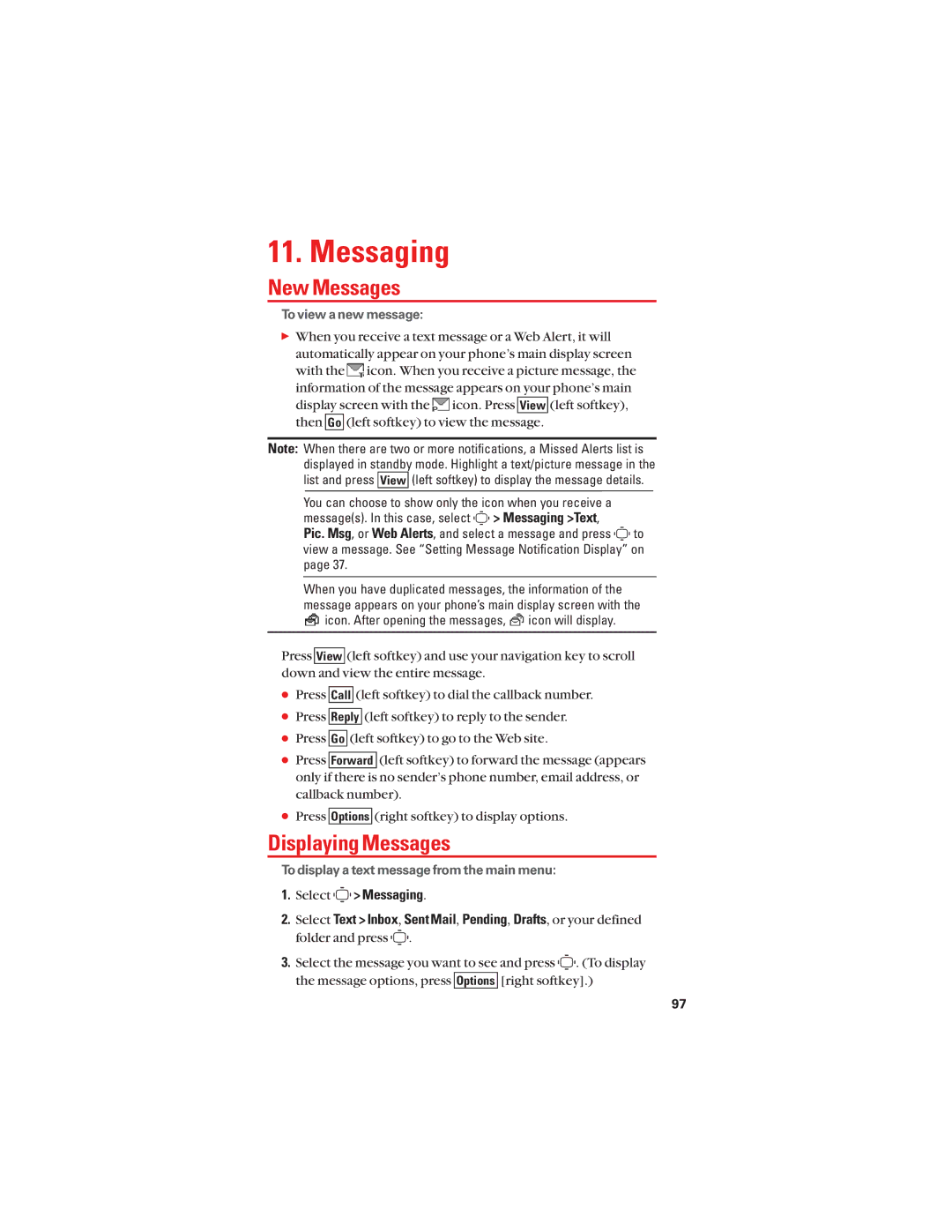 Sanyo S1 manual New Messages, Displaying Messages, Select Messaging 