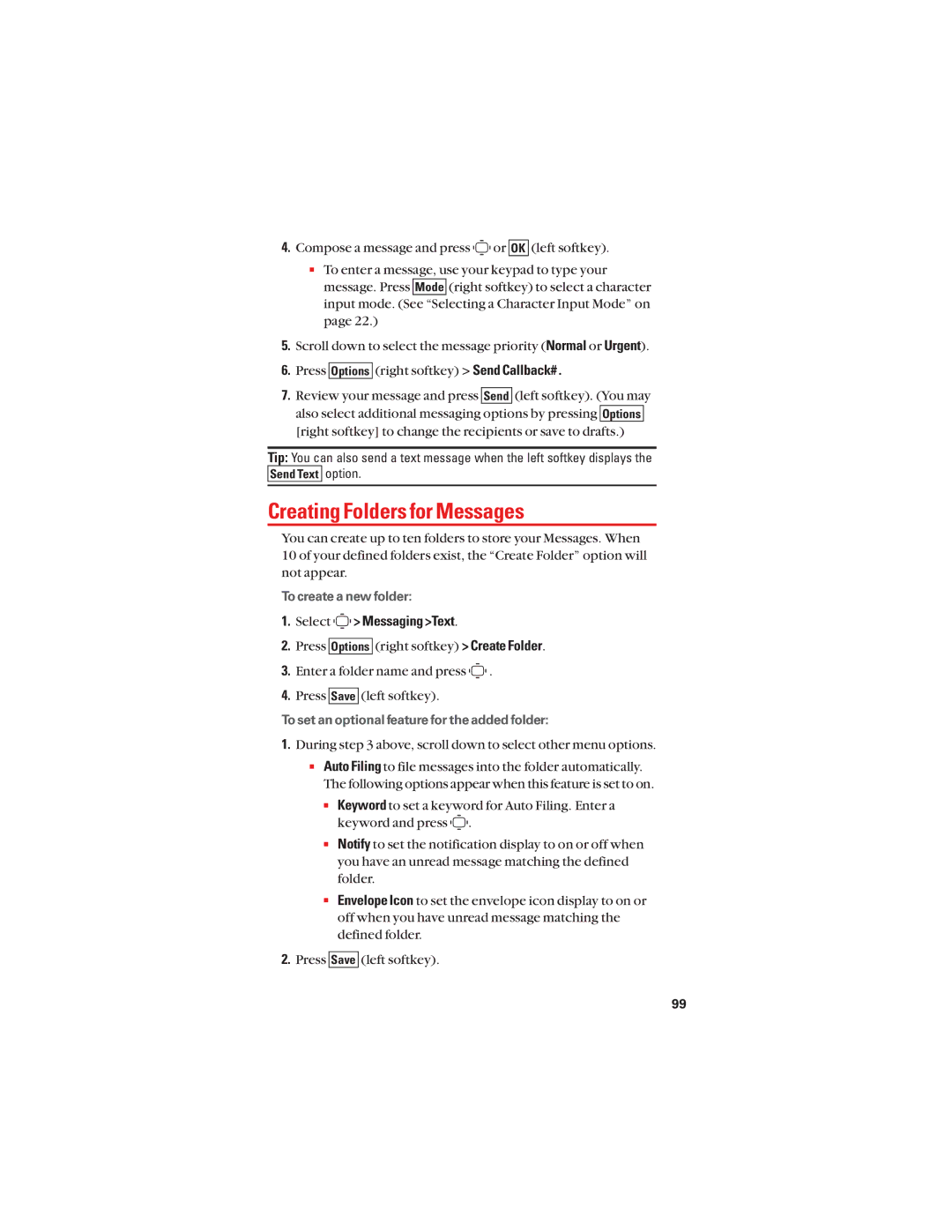 Sanyo S1 manual Creating Folders for Messages, Select Messaging Text 