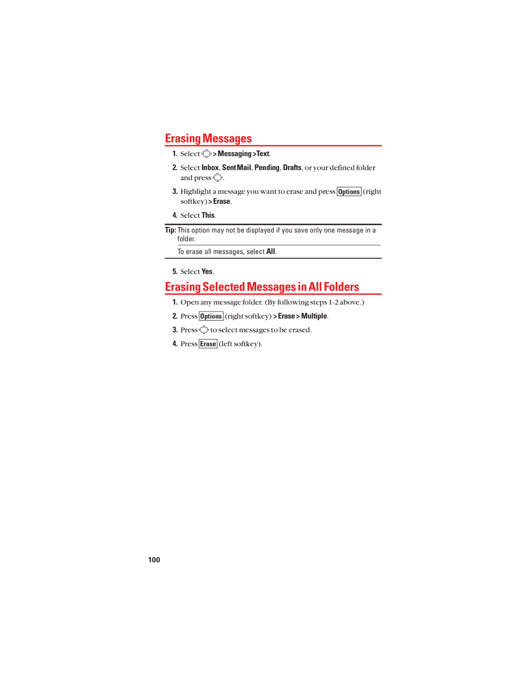 Sanyo S1 manual Erasing Messages, Erasing Selected Messages in All Folders 