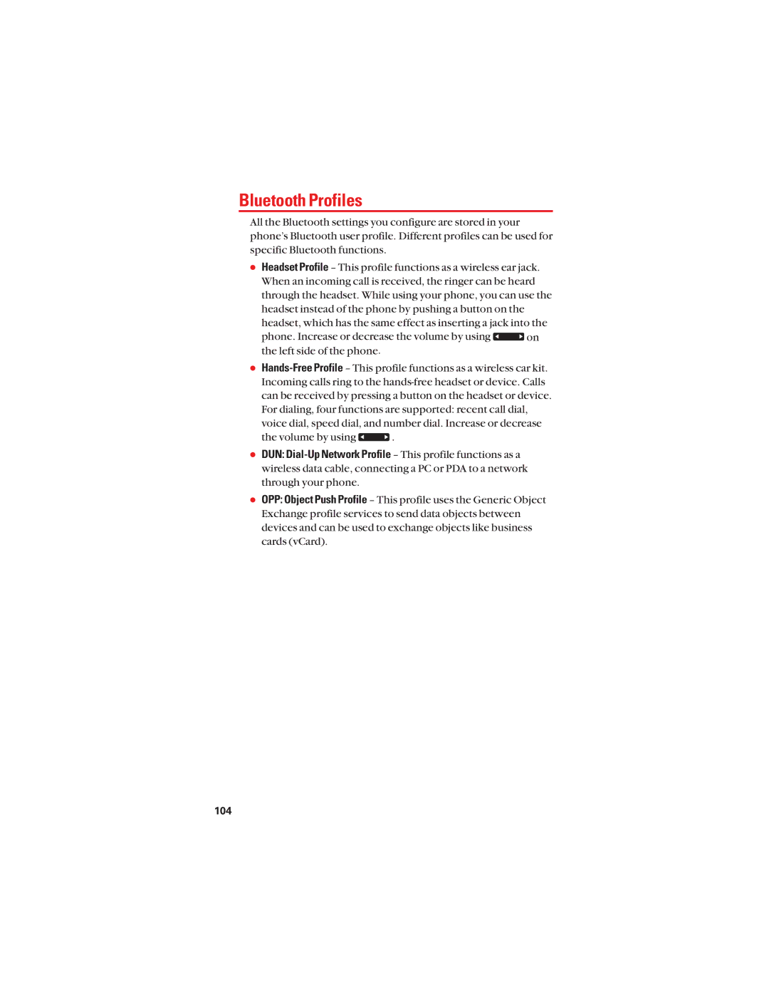 Sanyo S1 manual Bluetooth Profiles 