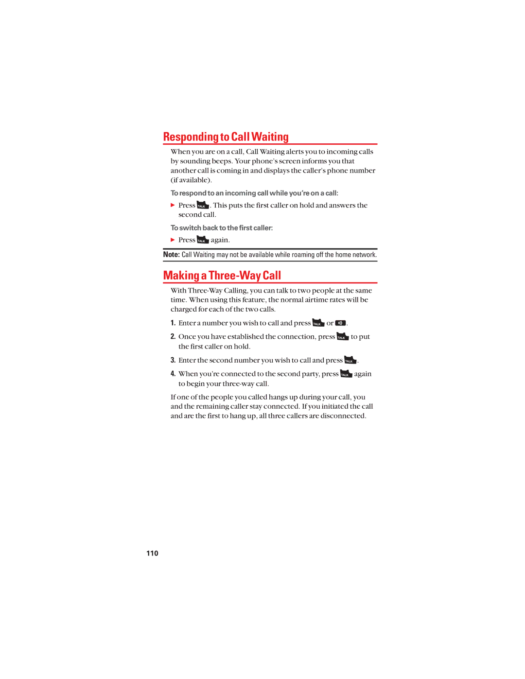 Sanyo S1 manual Responding to Call Waiting, Making a Three-Way Call, Press again 