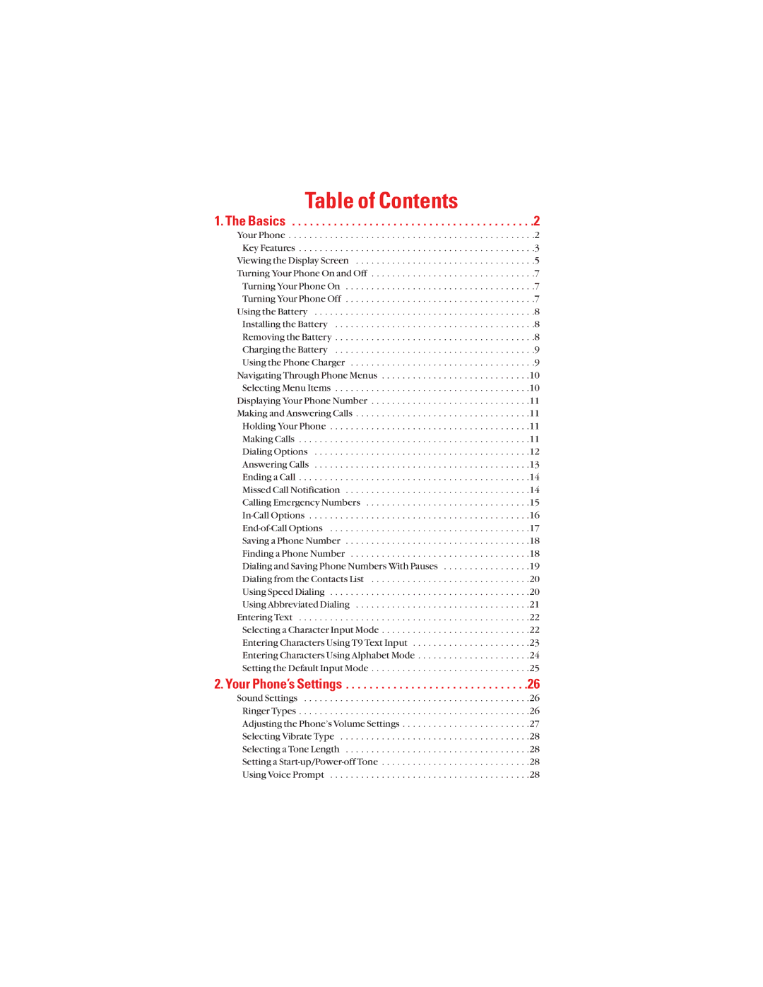 Sanyo S1 manual Table of Contents 