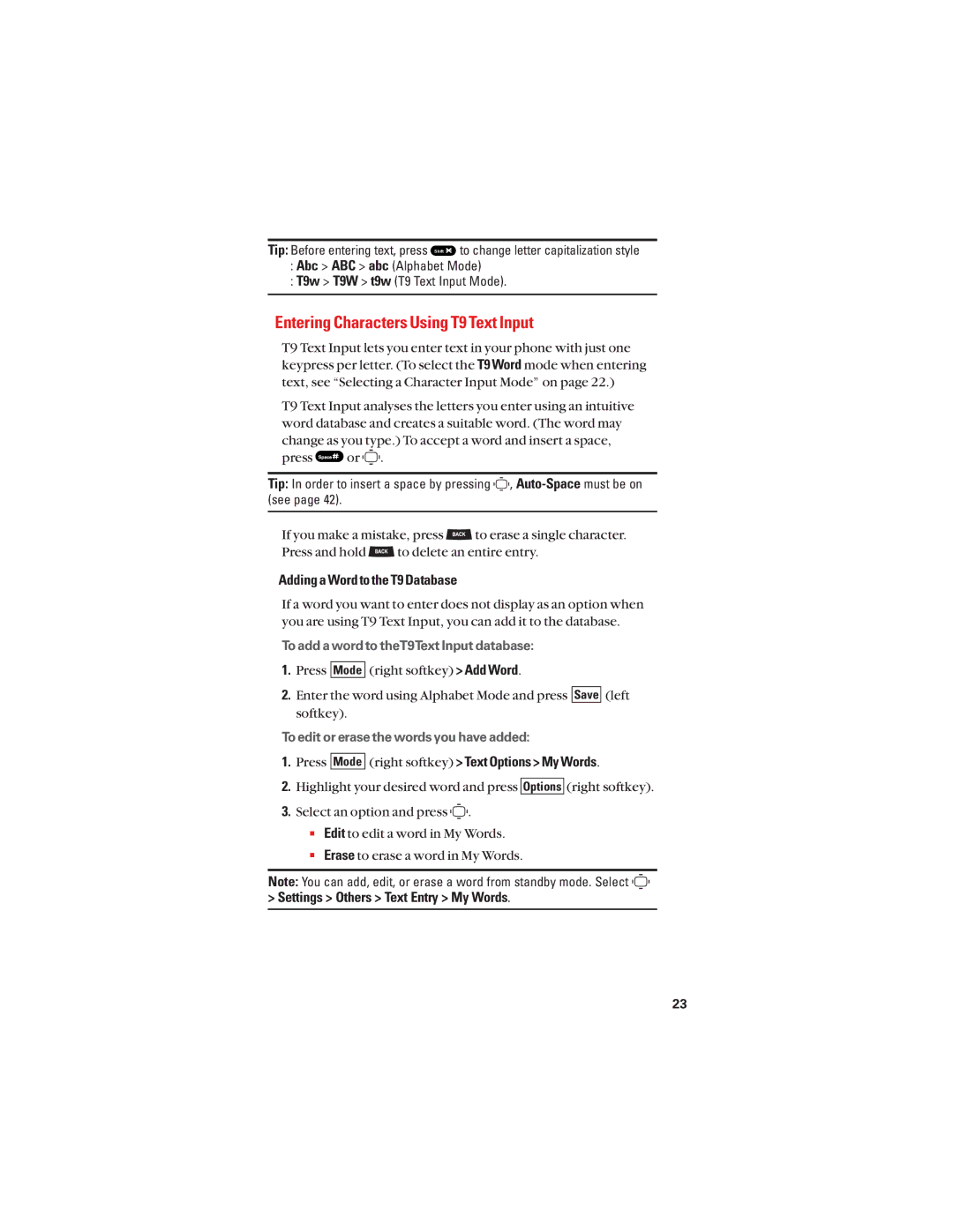 Sanyo S1 manual Entering Characters Using T9 Text Input, Adding a Word to the T9 Database 