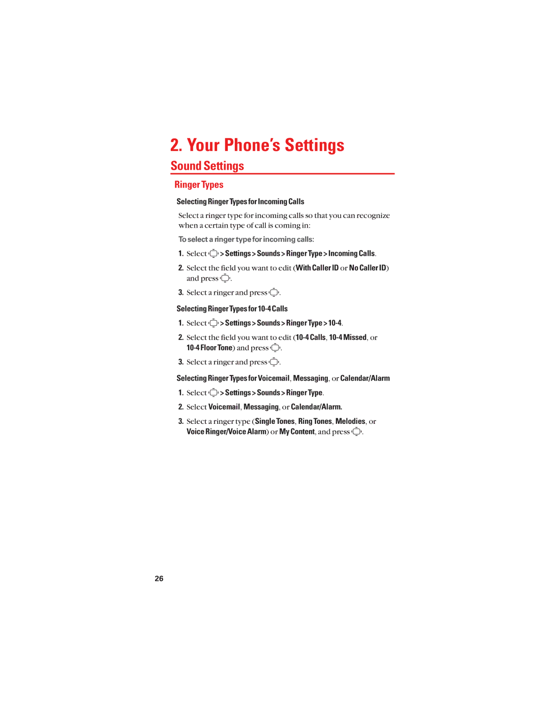 Sanyo S1 manual Your Phone’s Settings, Sound Settings, Ringer Types 