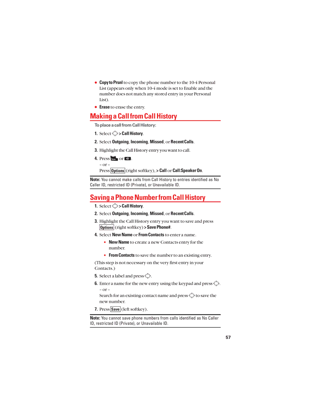 Sanyo S1 manual Making a Call from Call History, Saving a Phone Number from Call History 