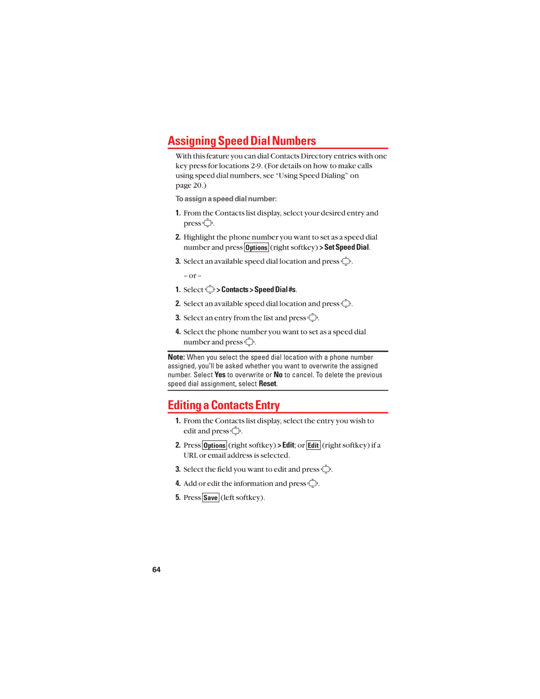 Sanyo S1 manual Assigning Speed Dial Numbers, Editing a Contacts Entry 