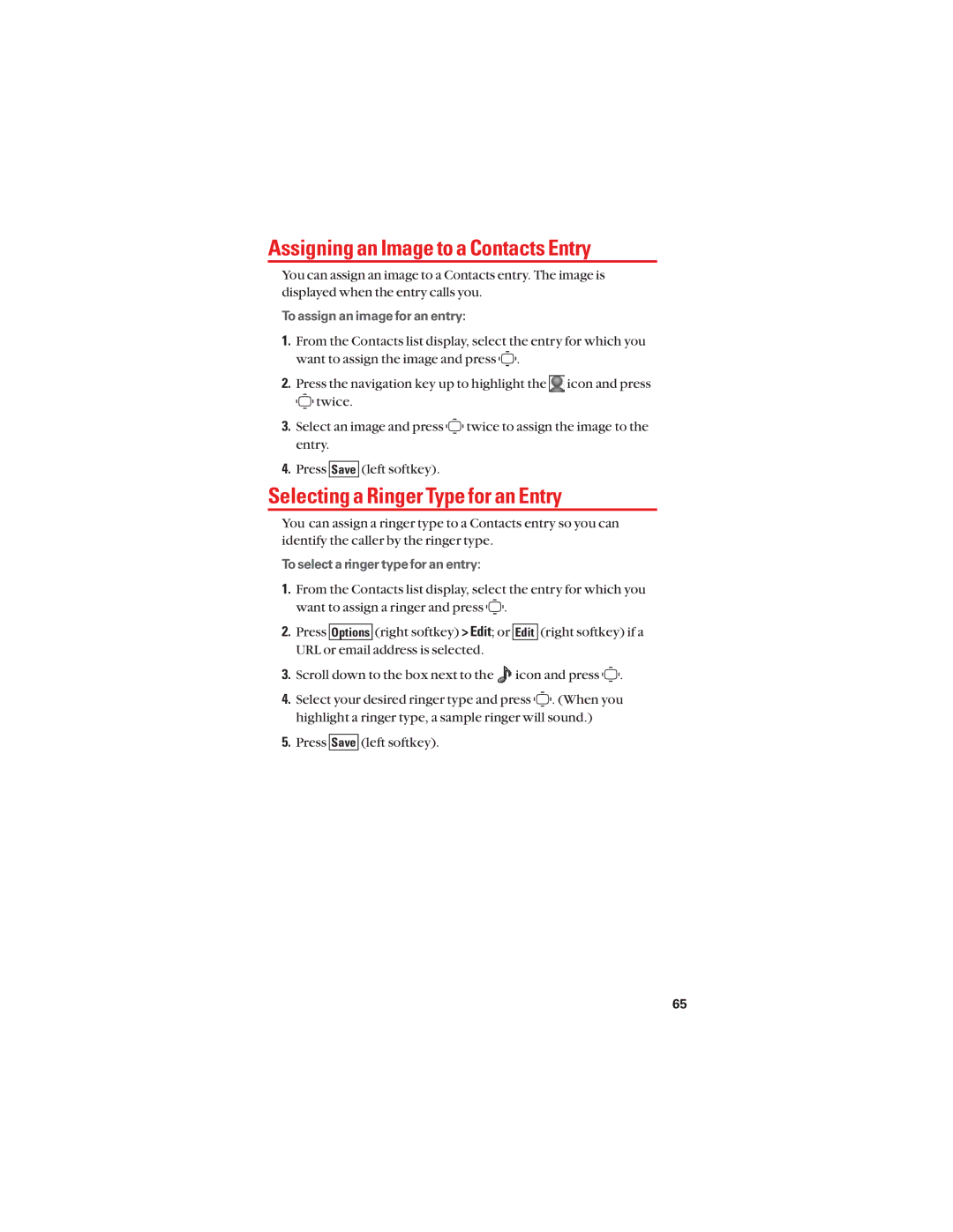 Sanyo S1 manual Assigning an Image to a Contacts Entry, Selecting a Ringer Type for an Entry 