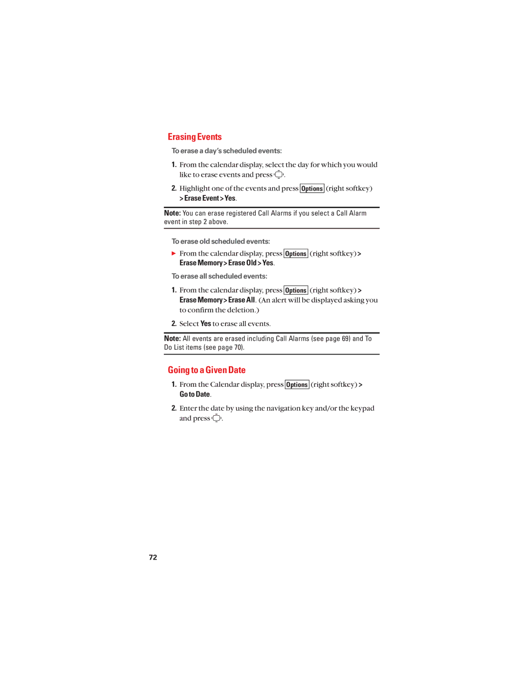 Sanyo S1 manual Erasing Events, Going to a Given Date, Erase Event Yes, From the calendar display, press, Go to Date 