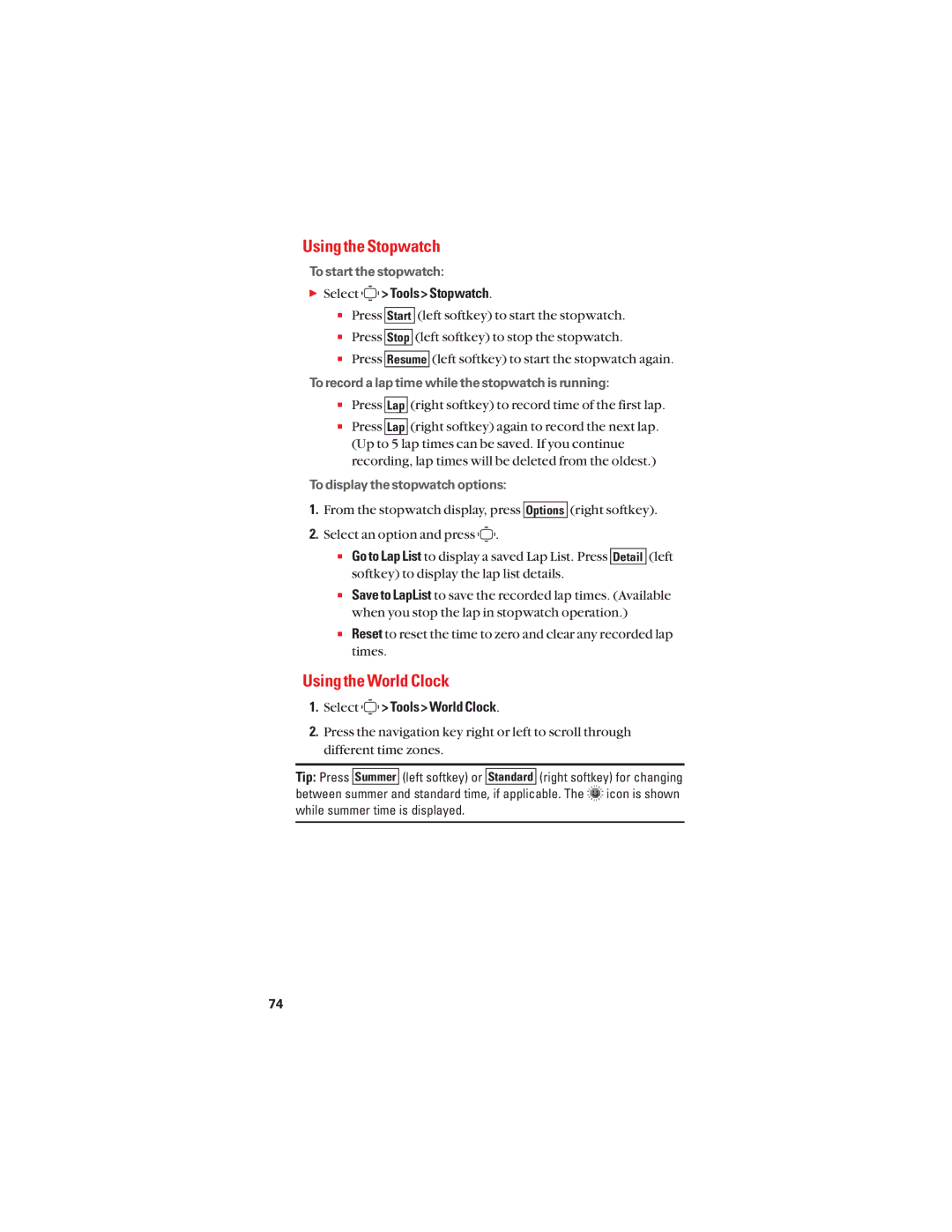 Sanyo S1 manual Using the Stopwatch, Using the World Clock, Select Tools Stopwatch, Select Tools World Clock 