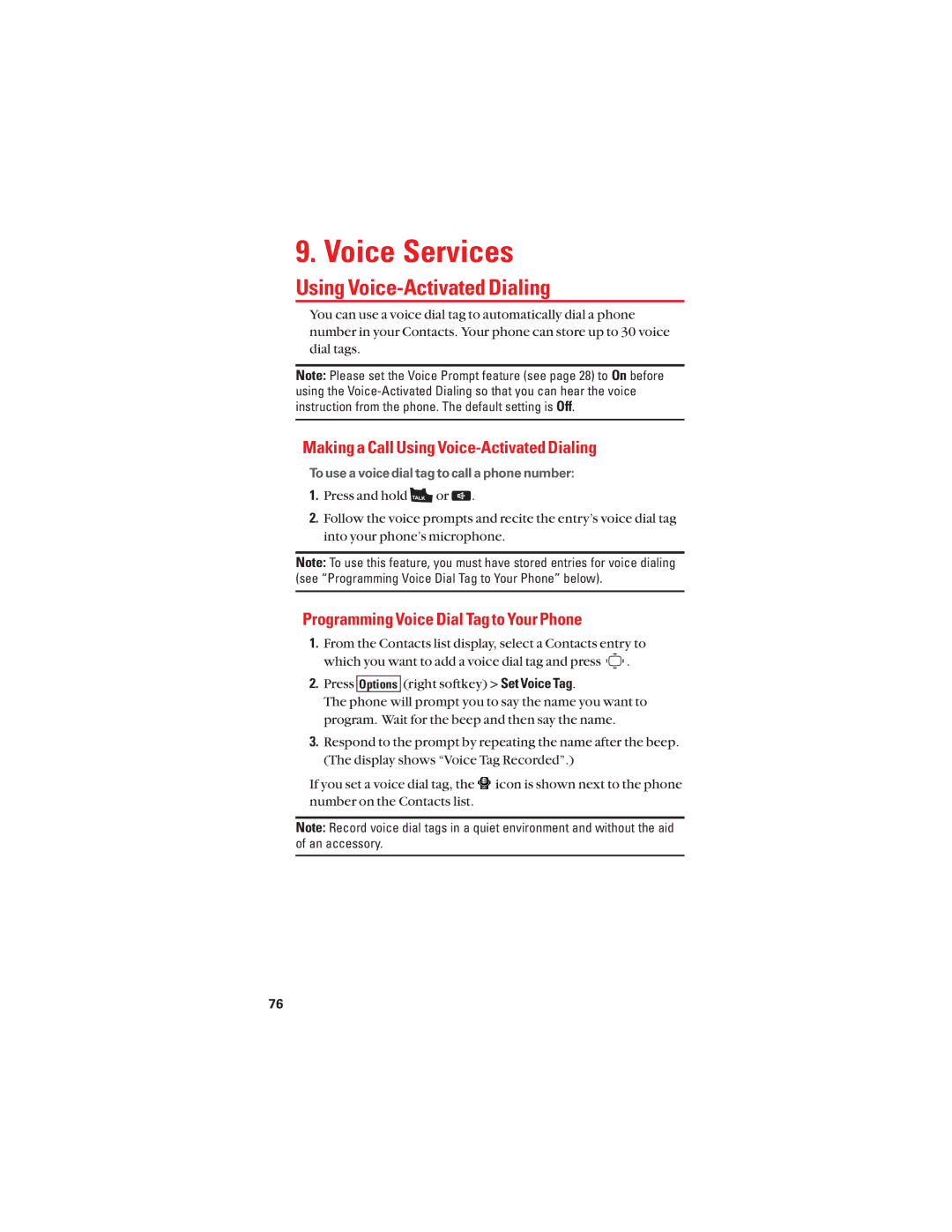 Sanyo S1 manual Voice Services, Making a Call Using Voice-Activated Dialing, Programming Voice Dial Tag to Your Phone 