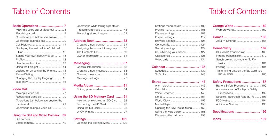 Sanyo S750i manual Table of Contents 