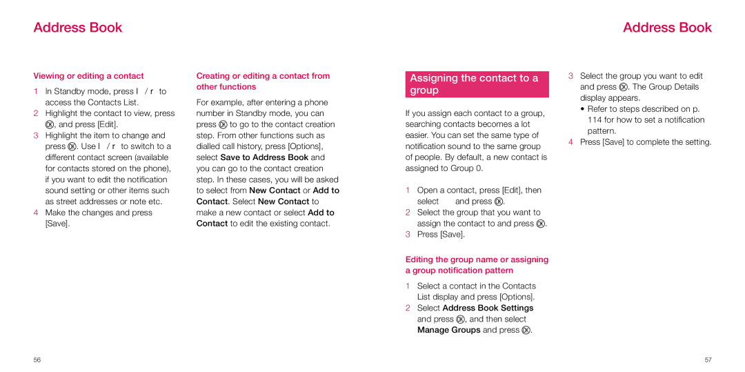 Sanyo S750i Assigning the contact to a Group, Viewing or editing a contact, Make the changes and press Save, Press Save 