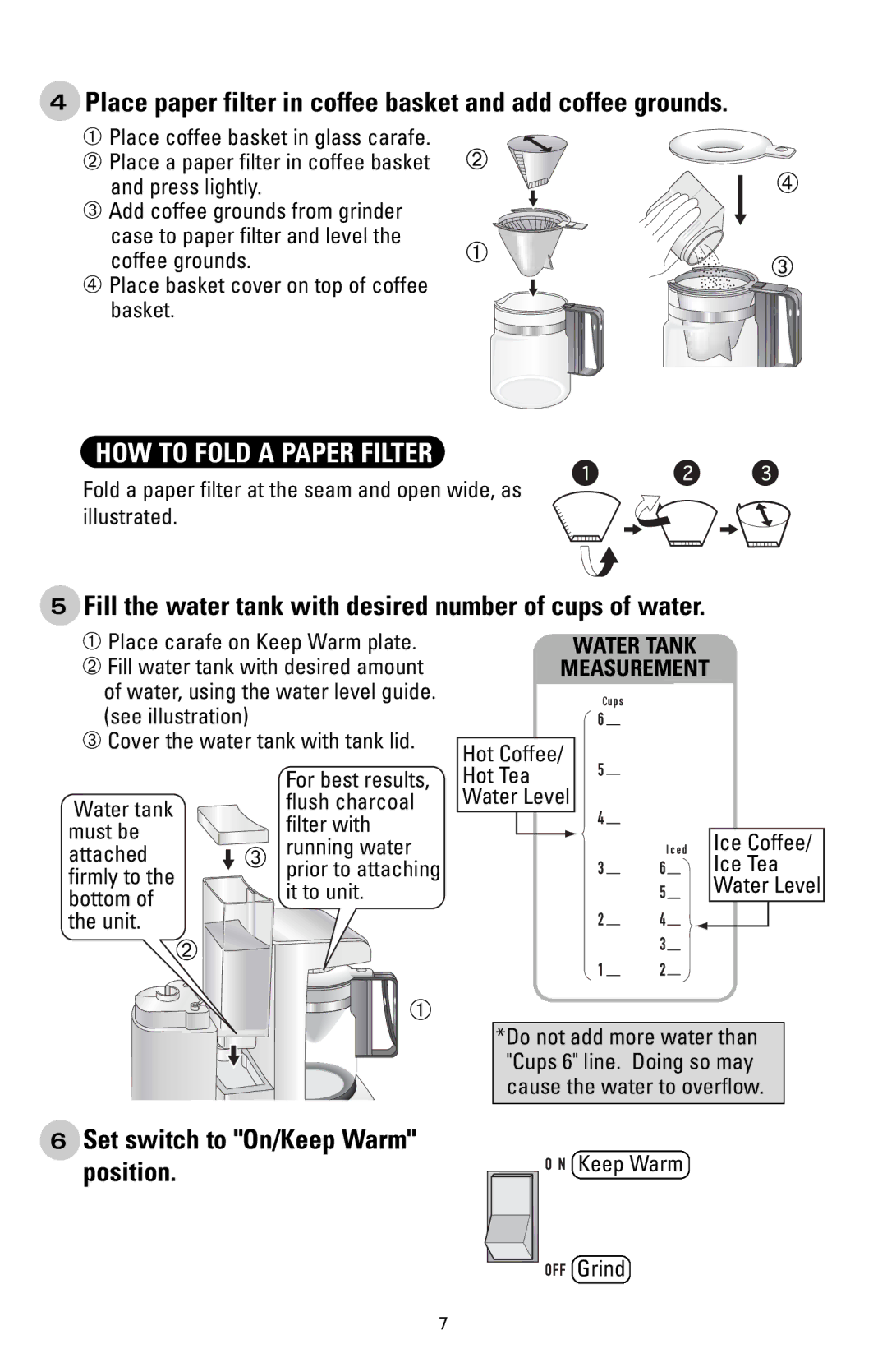 Sanyo SAC-MST6 instruction manual Place paper filter in coffee basket and add coffee grounds, HOW to Fold a Paper Filter 