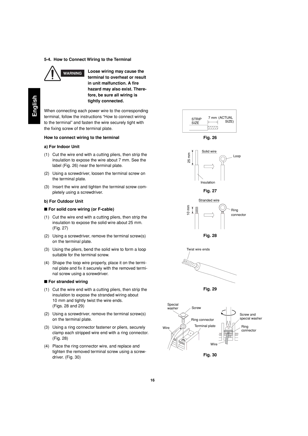 Sanyo SAP-CMRV1926EH Fore, be sure all wiring is, Tightly connected, How to connect wiring to the terminal For Indoor Unit 