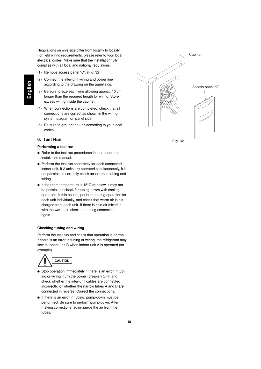 Sanyo SAP-CMRV1926EH, SAP-CMRV1426EH-F service manual Test Run, Performing a test run, Checking tubing and wiring 