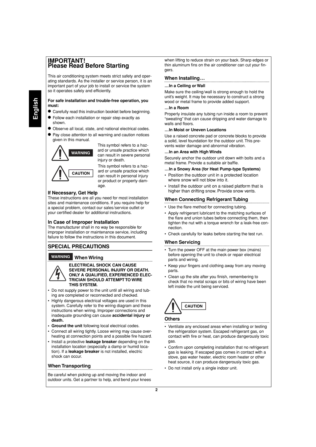 Sanyo SAP-CMRV1426EH-F, SAP-CMRV1926EH service manual Install the outdoor unit on a raised platform that is 