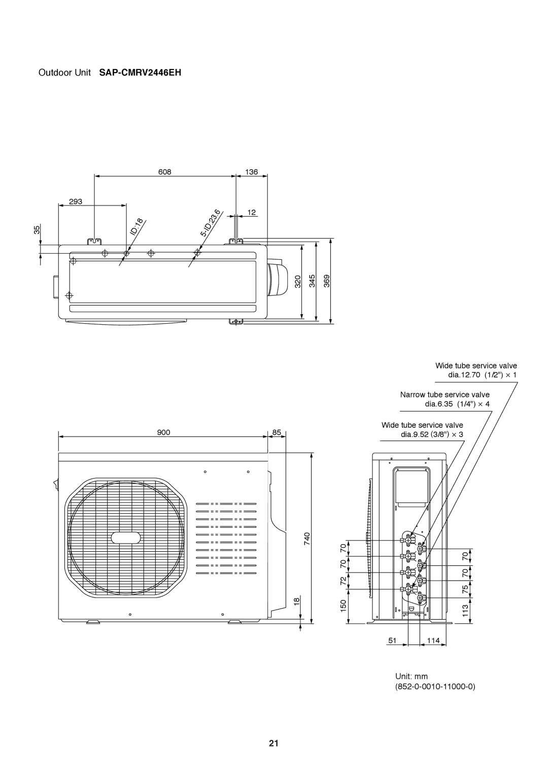 Sanyo SAP-CMRV1926EH, SAP-CMRV1426EH-F service manual Unit mm 852-0-0010-11000-0 