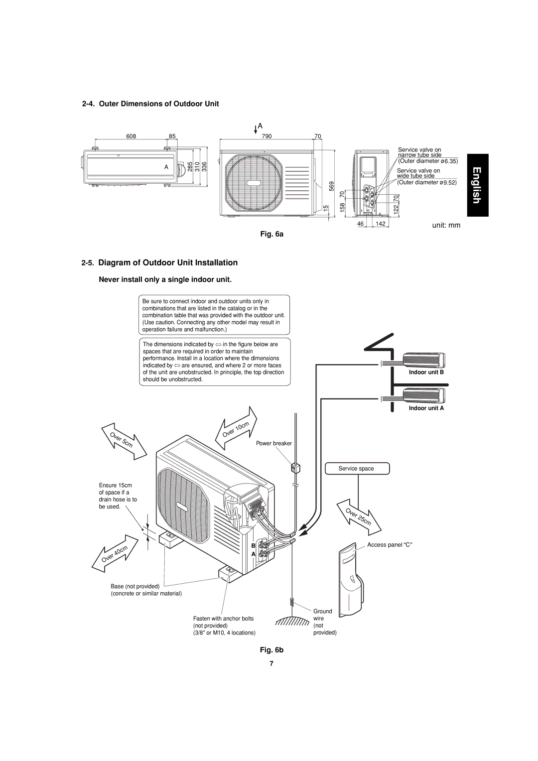 Sanyo SAP-CMRV1426EH-F, SAP-CMRV1926EH Outer Dimensions of Outdoor Unit, Never install only a single indoor unit 