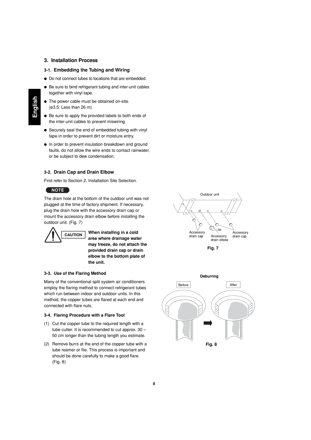 Sanyo SAP-CMRV1926EH service manual Installation Process, Use of the Flaring Method, Flaring Procedure with a Flare Tool 