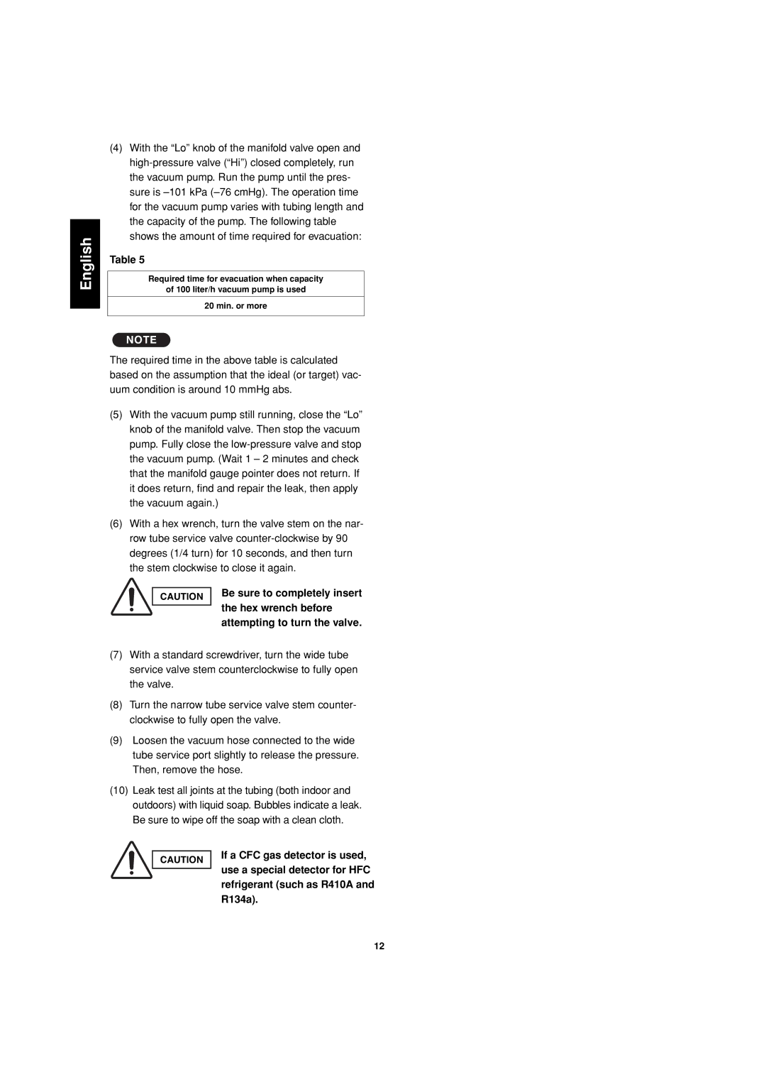 Sanyo SAP-CMRV1926EH service manual Be sure to completely insert, Hex wrench before, If a CFC gas detector is used, R134a 