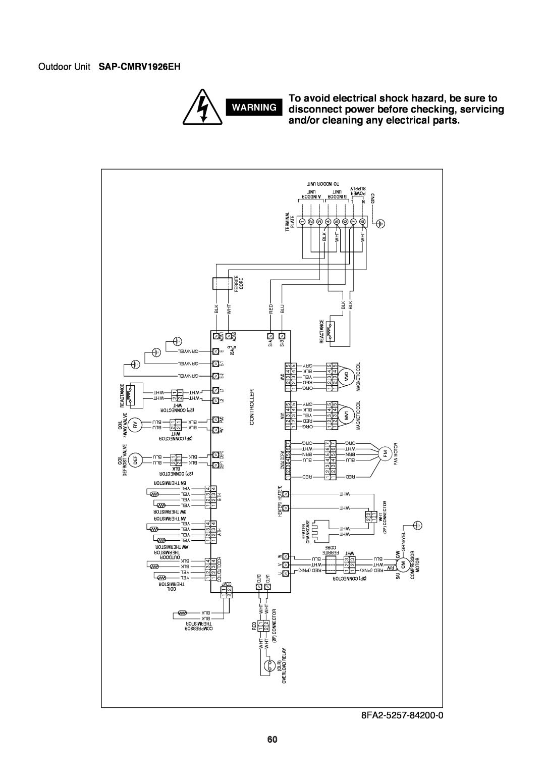 Sanyo SAP-CMRV1426EH-F service manual and/or cleaning any electrical parts, Outdoor Unit SAP-CMRV1926EH 