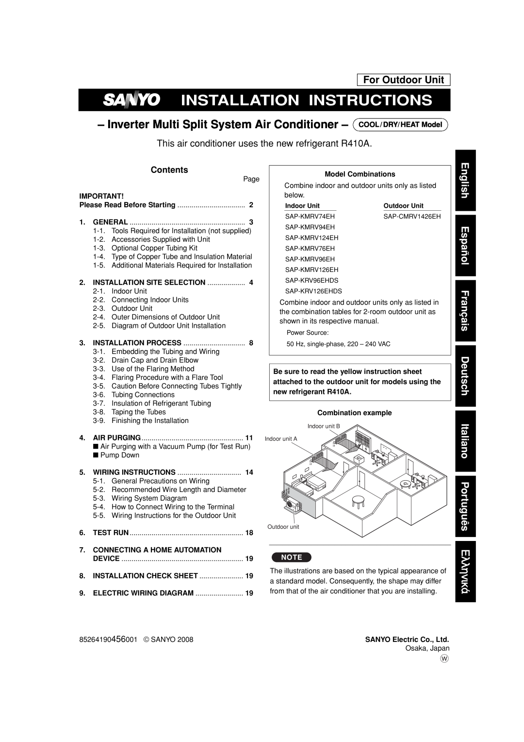 Sanyo SAP-CMRV1426EH-F Installation Instructions, For Outdoor Unit, Connecting A Home Automation, Installation Check Sheet 