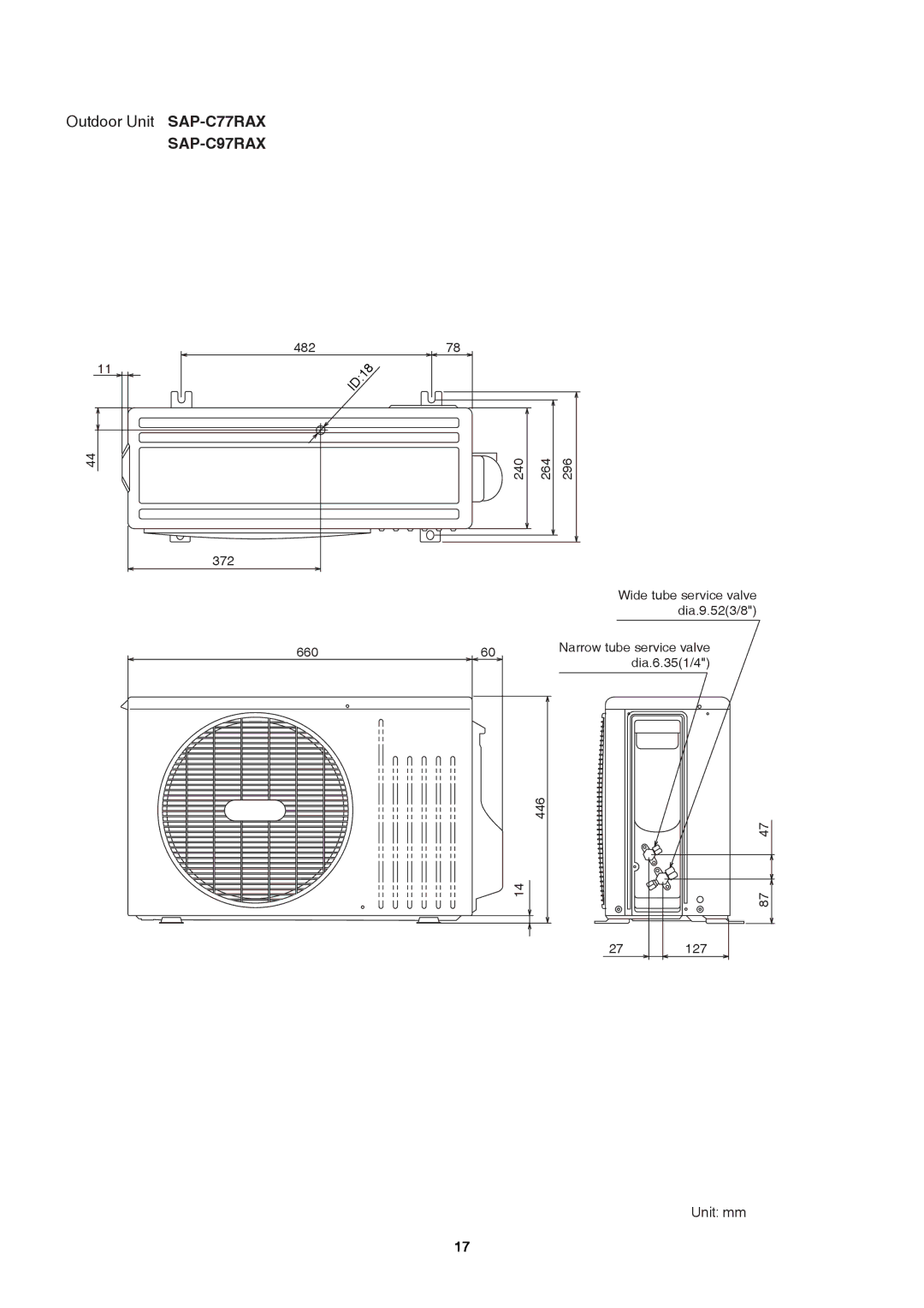 Sanyo Sanyo Split System Air Conditoner, SAP-K77RAX service manual Unit mm 