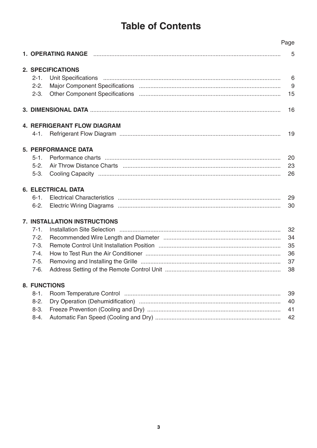 Sanyo Sanyo Split System Air Conditoner, SAP-K77RAX service manual Table of Contents 