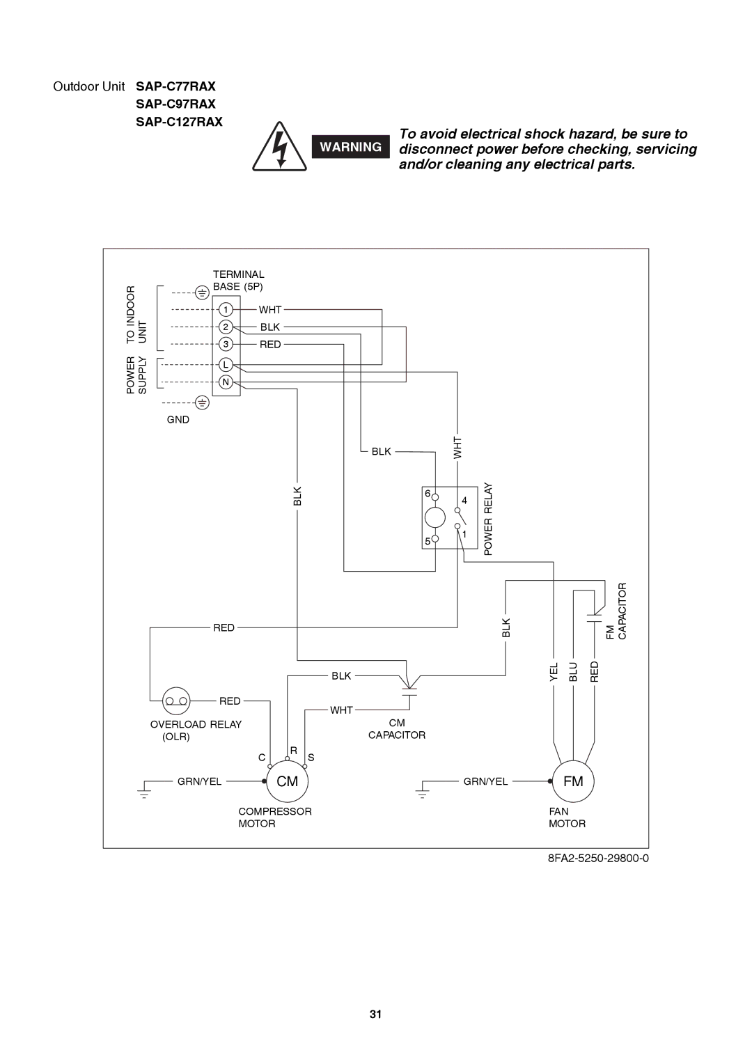 Sanyo Sanyo Split System Air Conditoner, SAP-K77RAX service manual 8FA2-5250-29800-0 