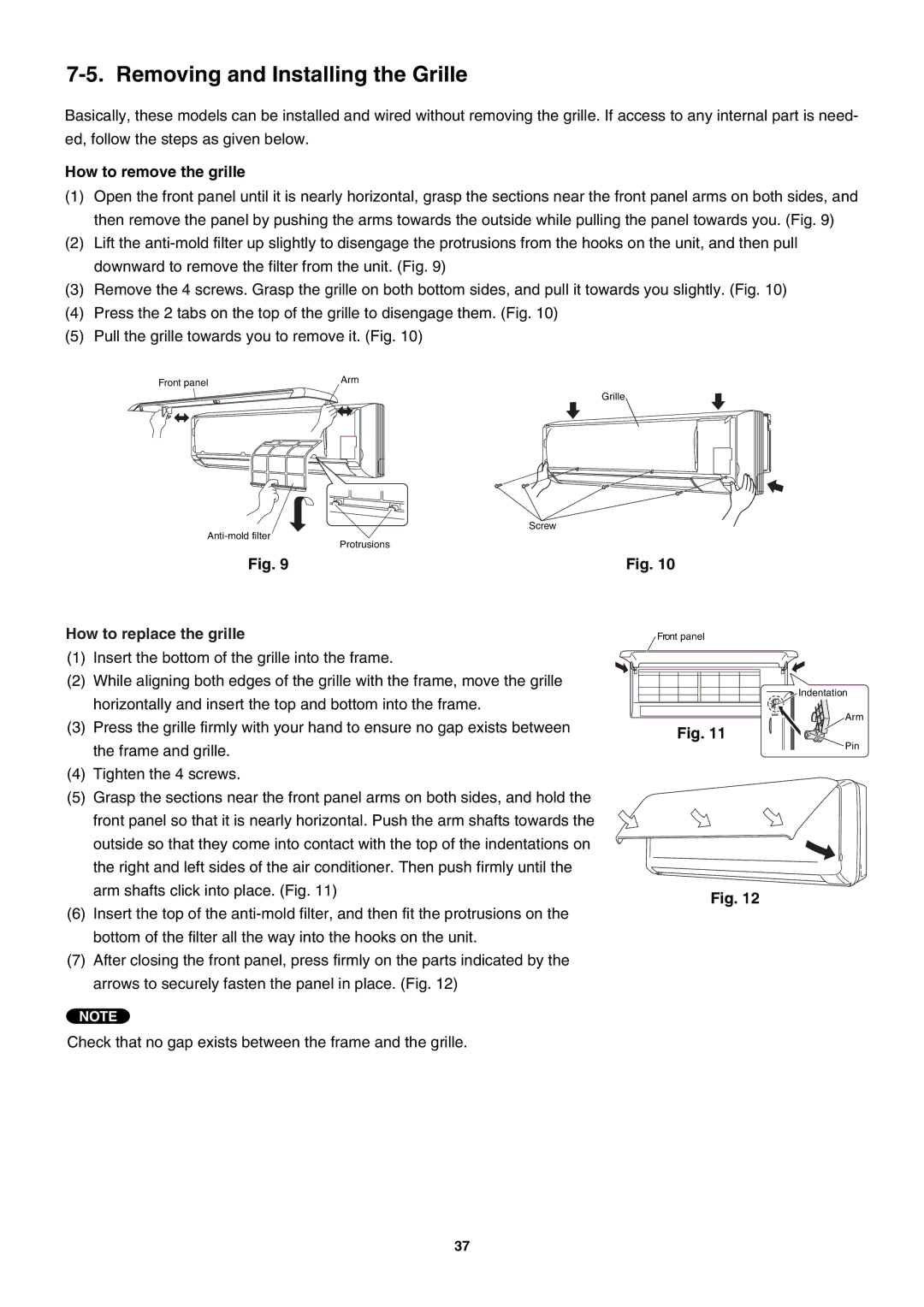 Sanyo Sanyo Split System Air Conditoner, SAP-K77RAX Removing and Installing the Grille, How to remove the grille 