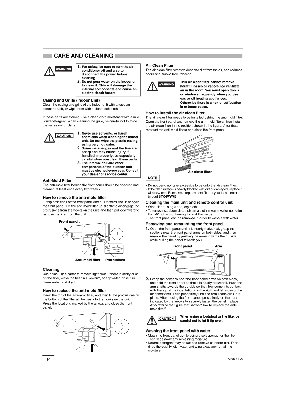 Sanyo SAP-K77RAX, Sanyo Split System Air Conditoner service manual Care and Cleaning 