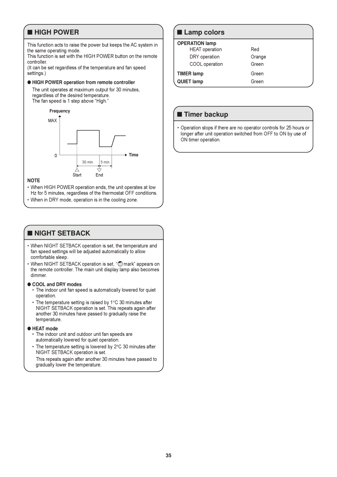 Sanyo SAP-CRV93EH, SAP-KRV123EH, SAP-KRV93EH, SAP-CRV123EH service manual Lamp colors, Timer backup 