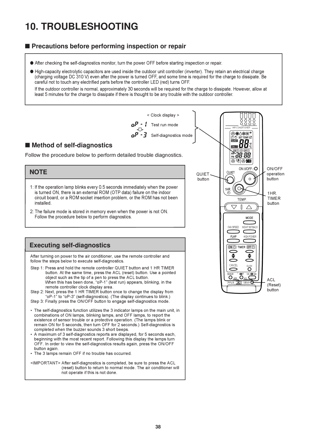 Sanyo SAP-CRV123EH, SAP-KRV123EH Precautions before performing inspection or repair, Method of self-diagnostics 