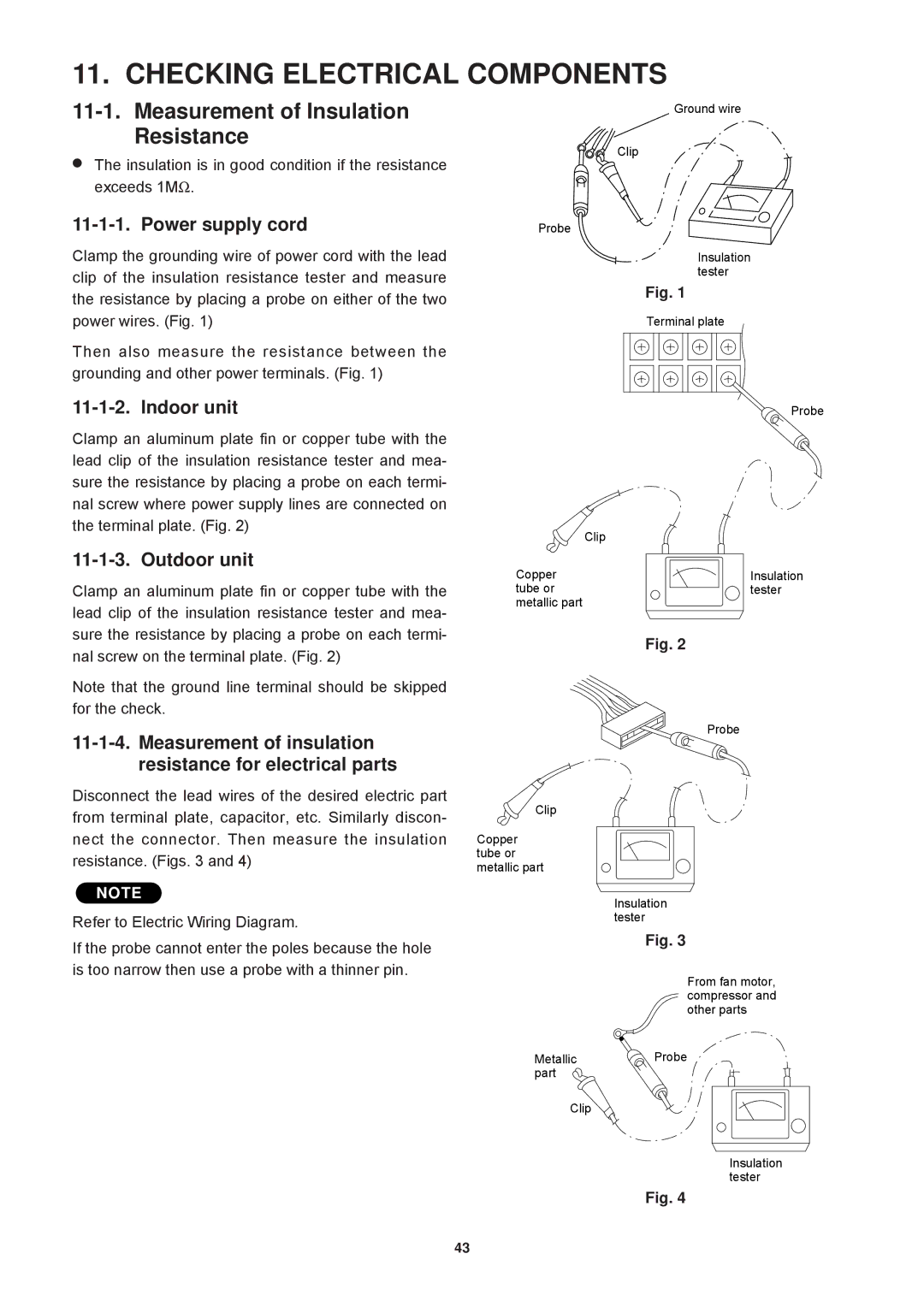 Sanyo SAP-CRV93EH, SAP-KRV123EH, SAP-KRV93EH Checking Electrical Components, Measurement of Insulation Resistance 