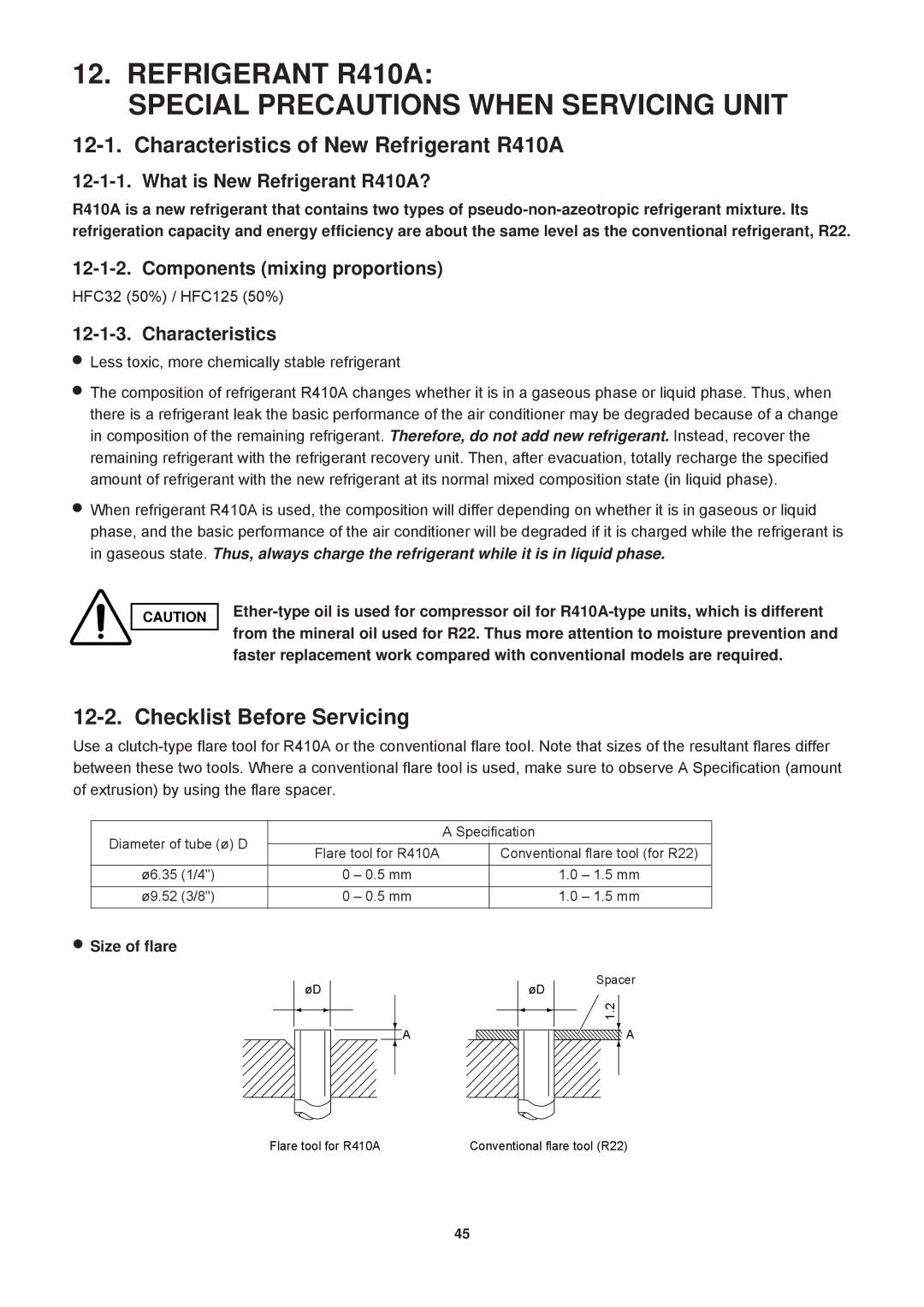 Sanyo SAP-KRV93EH Refrigerant R410A Special Precautions When Servicing Unit, Characteristics of New Refrigerant R410A 