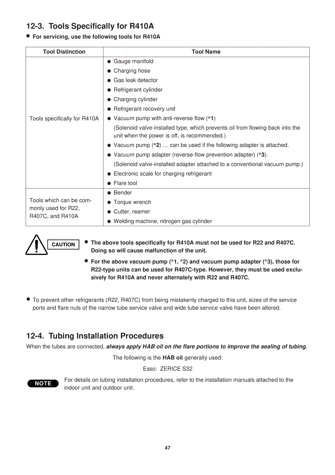 Sanyo SAP-CRV93EH, SAP-KRV123EH, SAP-KRV93EH, SAP-CRV123EH Tools Specifically for R410A, Tubing Installation Procedures 