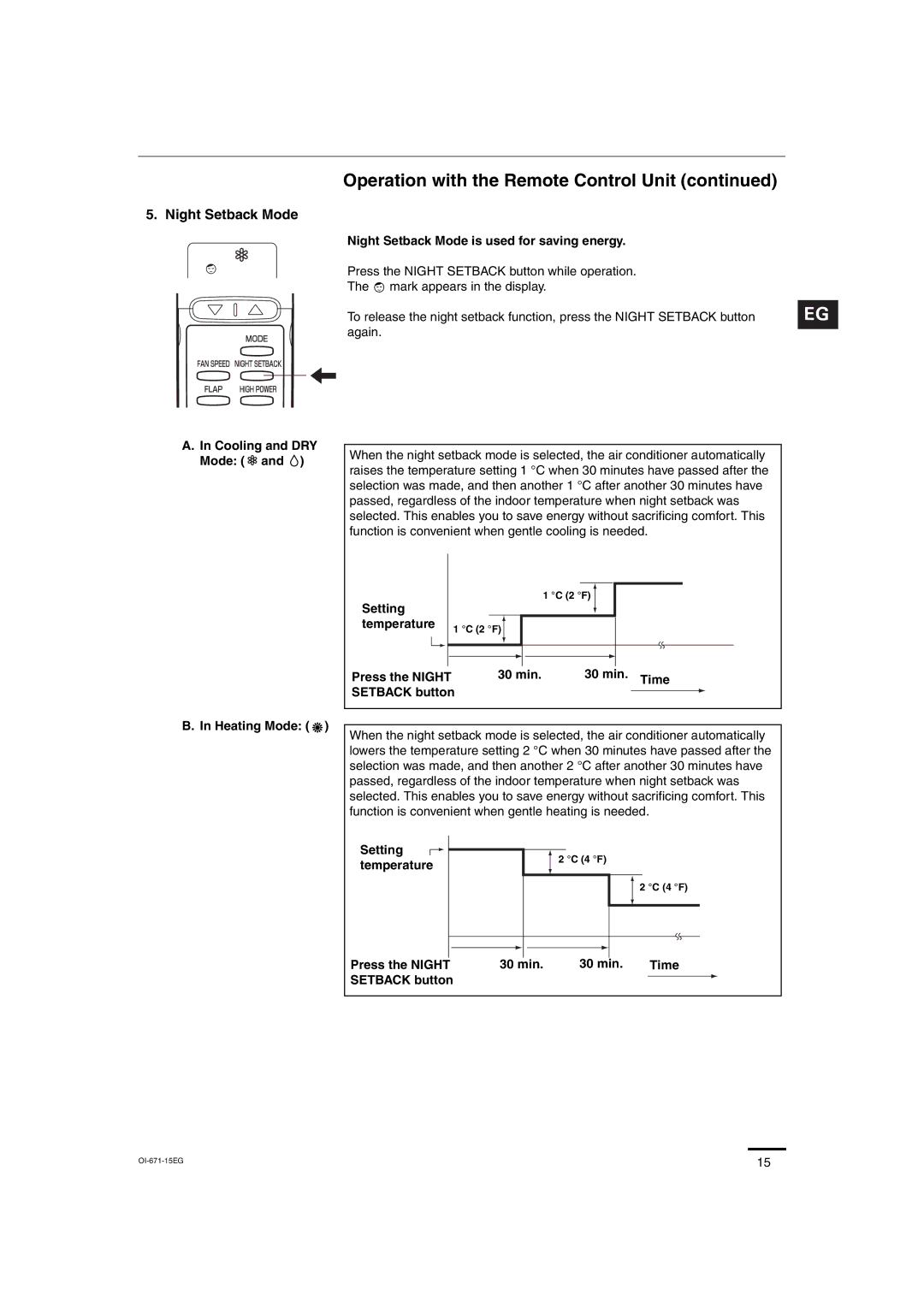 Sanyo SAP-CRV123EH, SAP-KRV123EH Night Setback Mode is used for saving energy, Cooling and DRY Mode, Setting, Temperature 