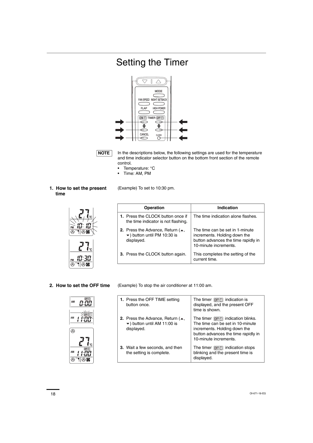 Sanyo SAP-KRV93EH, SAP-KRV123EH, SAP-CRV123EH, SAP-CRV93EH service manual Setting the Timer, Operation Indication 