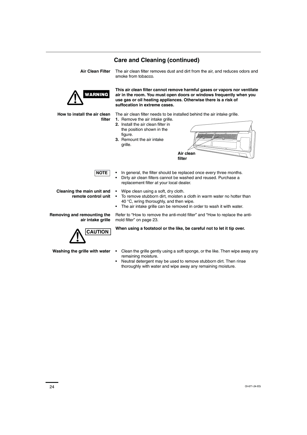 Sanyo SAP-CRV93EH, SAP-KRV123EH, SAP-KRV93EH, SAP-CRV123EH service manual Suffocation in extreme cases, Filter 