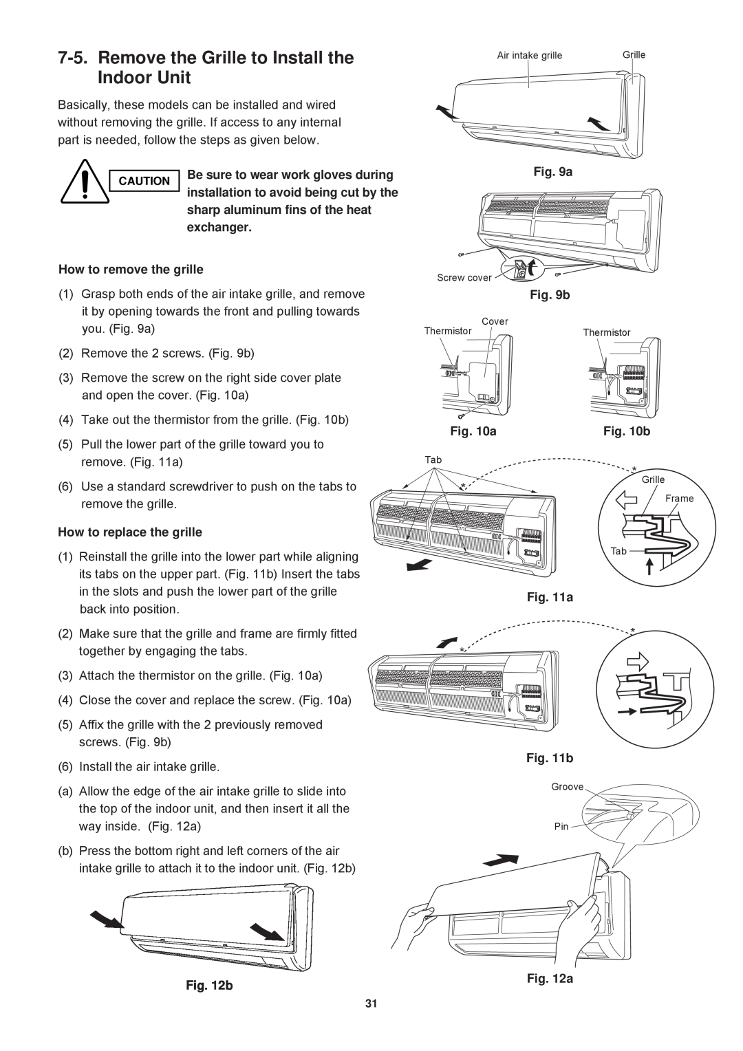 Sanyo SAP-CRV93EH, SAP-KRV123EH, SAP-KRV93EH, SAP-CRV123EH service manual Remove the Grille to Install the Indoor Unit 