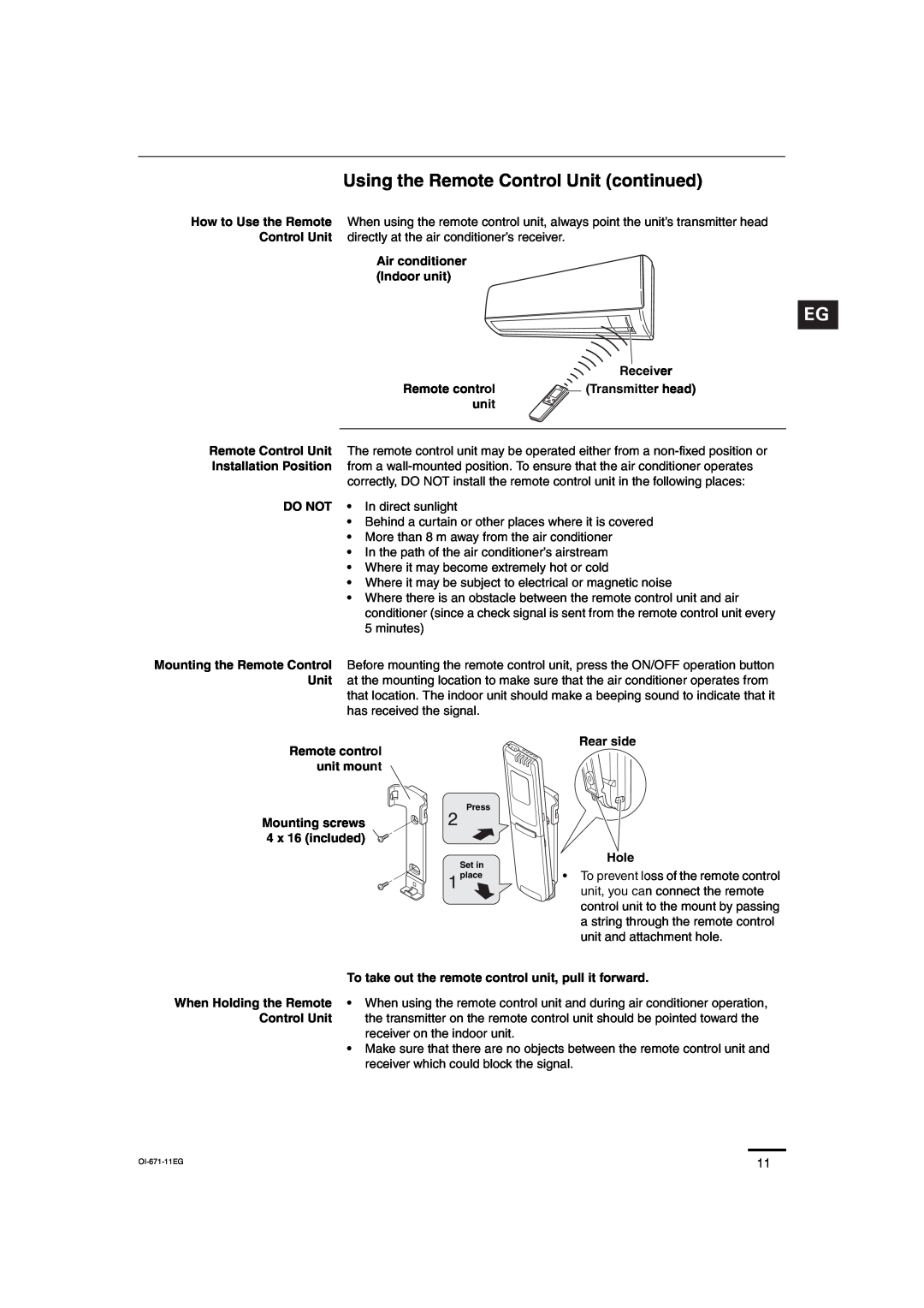 Sanyo SAP-CRV123EH, SAP-KRV123EH, SAP-KRV93EH, SAP-CRV93EH service manual Using the Remote Control Unit continued 